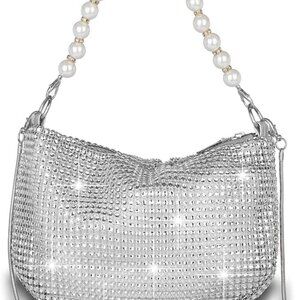 Rhinestone Purse for Women Evening Bag Sparkly Clutch Handbag with Pearls Chain